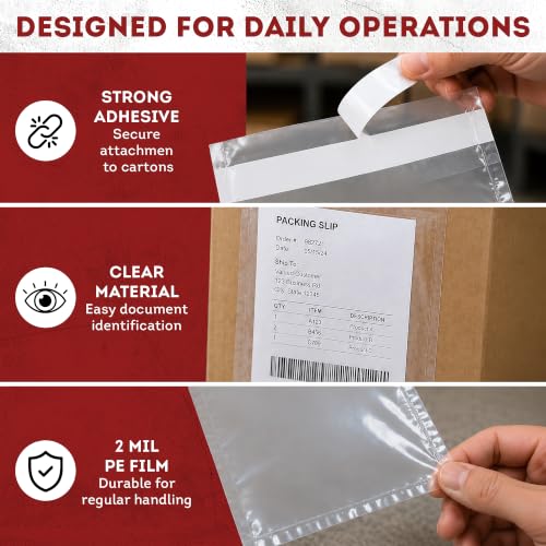 APQ Supply Clear Packing List Envelopes, 9.5 x 12 Inch Self Seal Shipping Document Pouches, 500 Pack for Business Warehouse E Commerce Fulfillment and Shipping Departments