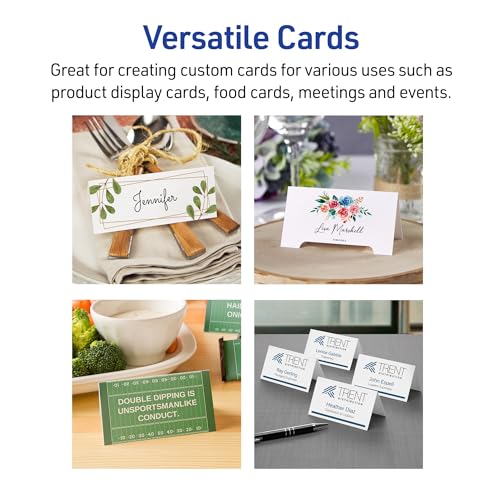 Avery Printable Tent Cards with Sure Feed Technology, 2.5" x 8.5", White with Embossed Border, 2-Pack, Total of 200 Blank Place Cards for Laser or Inkjet Printers (25305)