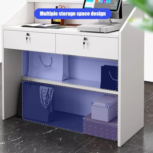 Reception Desk with Counter, Modern Front Desk Reception Room Table with Cable Grommet & Lockable Drawer/Storage Shelf,Retail Counter for Checkout/Lobby/Beauty Salon