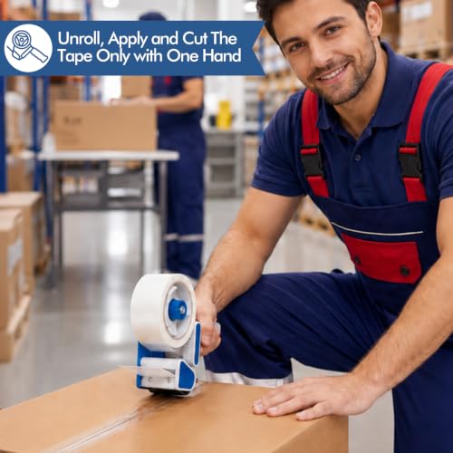 4 Pack Tape Dispenser Gun for Packing Boxes, Packing Tape Dispenser Gun, 3 inch Heavy Duty Packaging Shipping Tape Dispenser, Blue