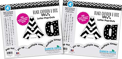 Barker Creek 4" Letter Pop-Outs 2-Pack, Black Chevron & Dots, Jazz Up Your Bulletin Boards with These Colorful Letters, 510 Upper and Lowercase Letters, Numbers & Punctuation Marks, 4" (3643)