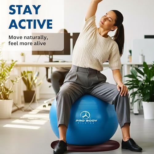 ProBody Pilates Yoga Ball Chair for Office - Resistance Bands, 75 cm, Blue