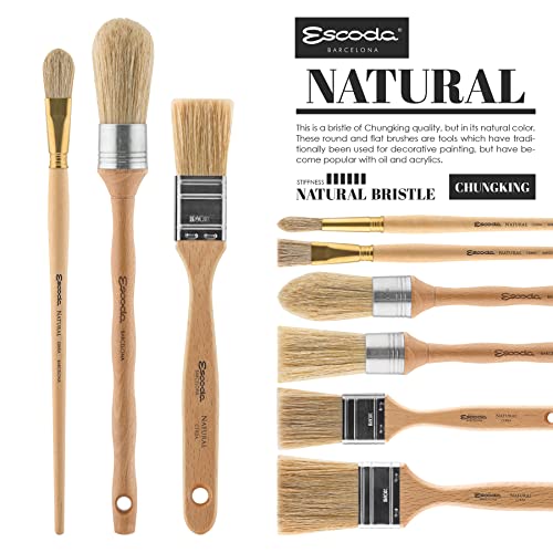 Escoda Series 8146 Artist Oil and Acrylic Paint Brush for Murals, Decorative Work & Faux Finishing, Natural Chungking Hog Bristle, Flat Single Thick Bristle, Size 30