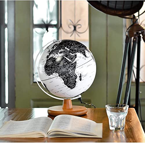 globe, Version Black and White 3D Stereo with Wood Stand Lighted Led
