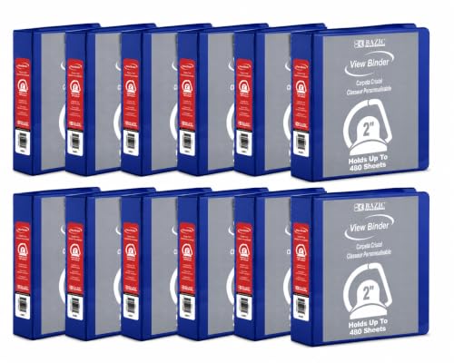 12 Pack, 2" Blue Slant D-Ring View Binder w/ 2-Pockets