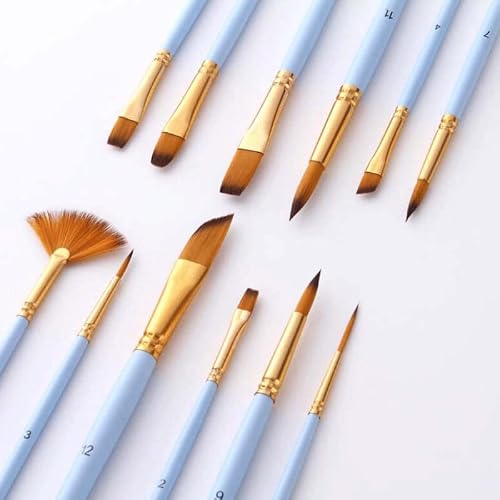 ZOCWJK 12 Nylon Wooden Handle Watercolor Brush Pen Set DIY Oil Brush Painting Supplies Brush Set (D-1
