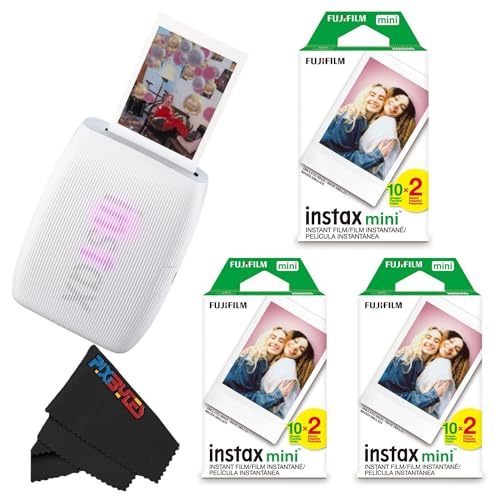 Fujifilm Instax Mini Link 3 Smartphone Printer with Instax Mini Films and Free Bonus Microfiber Cleaning Cloth... (Clay White, 3 x Twin Pack (60 Sheets))
