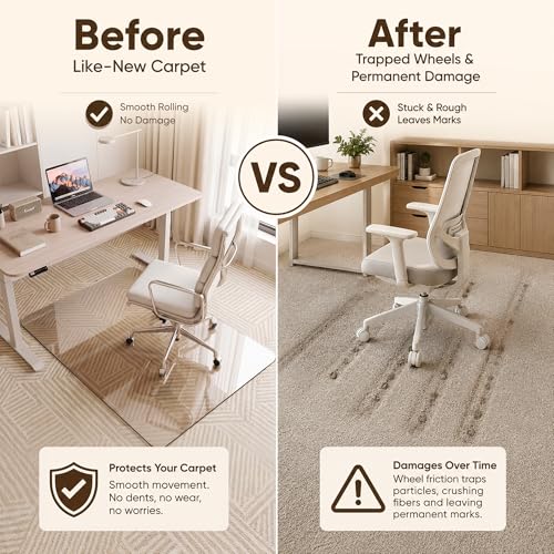 Antok 45"x45" Tempered Glass Chair Mat, 0.2" Heavy Duty Floor Mat, Office