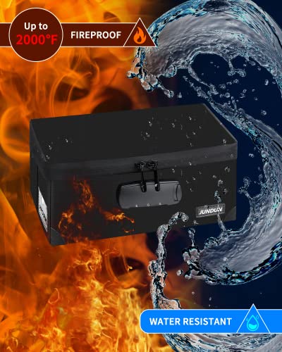 JUNDUN Index Card Holder with 48 Pieces 4x6 Inch Index Cards Dividers,Collapsible Fireproof Index Card Box with Lock fits 1200 4x6-Inch Flash Cards - Business, or Note Card Storage Boxes - Black