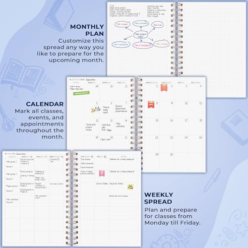 Clever Fox Teacher Planner Spiral, Undated Gradebook Homeschool Periwinkle