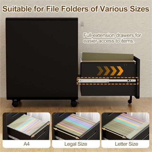UXALoH6 Mobile File Cabinet 3 Drawers File Cabinet, Mobile Filing with Lock, Steel, Fully Assembled Except Casters, for Home Office, for A4, Letter(White)