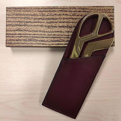 DACASSO Burgundy Bonded Leather Mini Library Set- Made in Italy - Luxury Executive Decor and Office Essential - Gold-Plated Polished Letter Opener and Pair of Scissors.