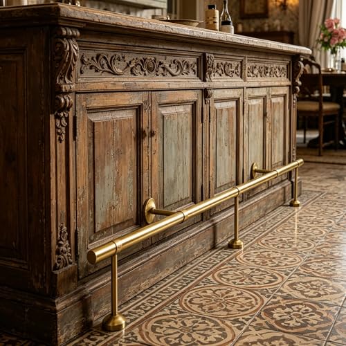 3 4 5 6 7 ft Extra-long Customizable Bar Foot Rail, Heavy Duty Coffee Shop Counter Footrest Hardware, Brushed Gold Home Bar Foot Rail(87cm/2.9ft)