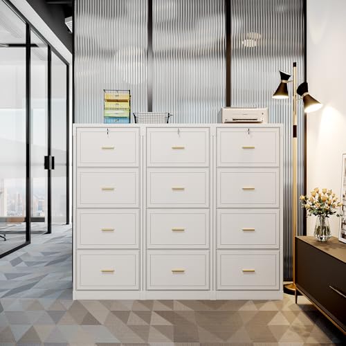 LITTLE TREE 4-Drawer File Cabinet with Lock, Large Vertical Storage Cabinet, Secure Space-Saver for Home Office, Compatible with A4/F4/Letter/Files, Filing Cabinets for Home Office (White, MDF)