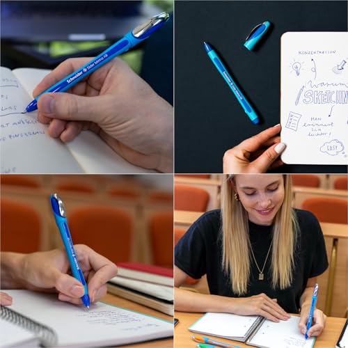 Schneider Slider Memo XB (Extra Broad) Ballpoint Pen, 1.4 mm, Light Blue Barrel, Blue Ink, Box of 10 Pens (150203)
