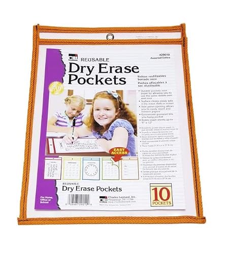 Charles Leonard, Dry Erase Pocket Class Pack, 30 Sets of: Pockets, Cloths and Markers, Pocket Style, Bullet Tip, Black (29190)