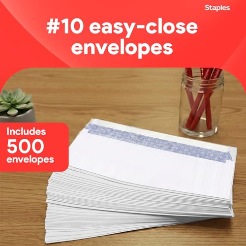 Staples #10 QuickStrip EasyClose Security Envelopes, White, 500/Box