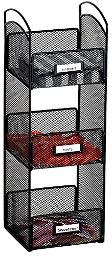 SafcoOnyx Mesh Tower Organizer - 3 Compartments, Labels Included, Steel Mesh with Powder Coat, Black. Perfect for Breakroom or Classroom Organization