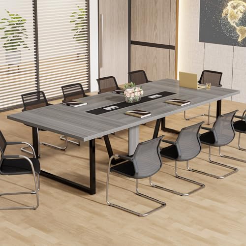 Tribesigns 8FT Conference Table, 94.49 L x 47.24 W x 29.53 H Inches Large Meeting Podcast Table for 10 People, Business Style Wooden Training Table with Strong Metal Frame for Office Conference