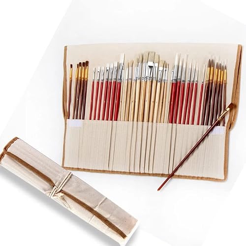 UOHLCX HBJWOV Brush with Canvas Bag Set Long Wooden Handle Synthetic Watercolor