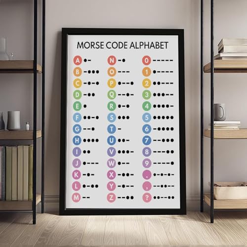 wangpaihui MORSE CODE POSTER Morse Alphabet Chart for Homeschool Classroom Poster Educational Canvas for Classroom School Therapy Room Black Frame24 L X 36" W