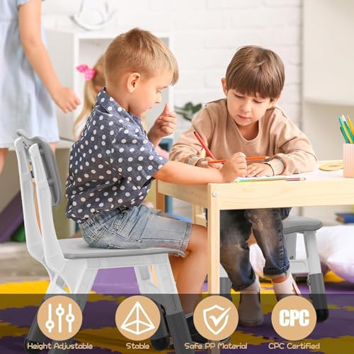 4-Pack Height-Adjustable Kids Plastic Chairs – Ergonomic Backrest, Non-Slip Feet,Durable, 82Kg Weight Capacity – for Home, Kindergarten, Classroom & Activities