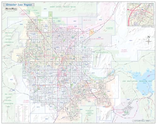Metro Maps Greater Las Vegas NV Detailed Region Wall Map (55"x44" Laminated Full Color Road Map)