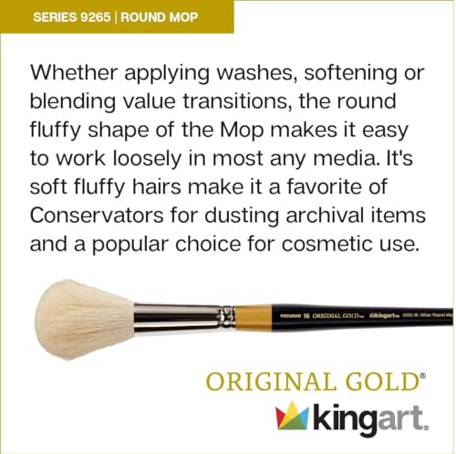 KINGART Premium Original Gold 9265-20 Round MOP Series Artist Brush, Soft Synthetic Natural Hair, Short Handle, for Acrylic and Oil Painting, Size 20