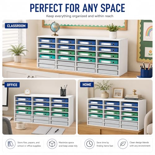 SABUIDDS Classroom Mailbox Organizer 24-Slots, Thickened PVC Panel Literature Organizer 264lb Load Capacity, Student Teacher Mailboxes Organizer for Classroom Office (White)