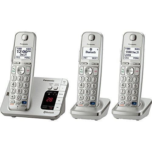 Panasonic KX-TGE263S Link2Cell Bluetooth Enabled Phone with Answering Machine, 3 Cordless Handsets,Silver