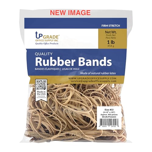 Upgrade Office Supply Rubber Bands, Size 33, 3-1/2 x 1/8 in, Natural Rubber Latex, Made in USA (3)