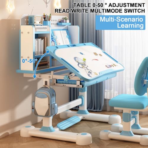 Study Desk and Chair Set, Height Adjustable Desk with Ergonomic Chair