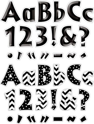 Barker Creek Letter Pop-Out Set, 4” Black & White, Set Includes 510 4" Letters, Numbers & Punctuation Marks, Multicolor Designer Letters, Office, Home, and School Décor (4425)