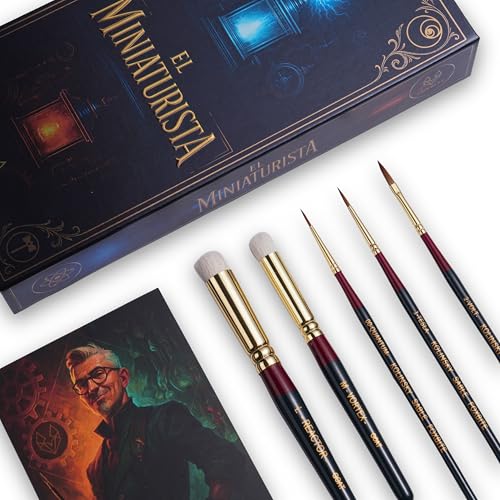 FOXBITE El Miniaturista Kolinsky Sable Brushes for Miniature Painting – Detail Paint Brush Set for Warhammer, D&D, Scale Models, Layering, Glazing & Fine Details