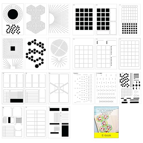 Bullet Bundle Planner Stencils for A5 Journals - 21 Layout Templates Sized for A5 5mm Dot Grid Journals - DIY Templates for Weekly, Monthly Calendars, Habit Trackers, Productivity Planner