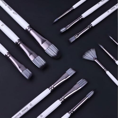 BXFIRS Nylon Hair White Art Paintbrush Sets 12 Combination Acrylic Brush Set