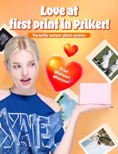 Pricker+ Photo Sticker Printer | 6PASS Multi Wireless Portable Printer for Phone | Mini Photo Printer w/ 10 Sheets + Label 10 Sheets | Customizable Color Sticker Printer 2.56 x 3.57 Inch (Pink)