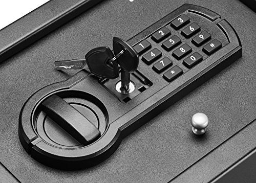 Amazon Basics Small Slim Desk Drawer Security Safe with Programmable Electronic Keypad, Secure Quick Access, 0.1 Cubic Feet, Black, 11.8"W x 8.6"D x 4.4"H