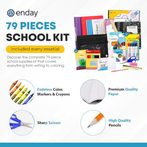 Enday 4th and 5th Grade School Supplies Kit - 79 Piece Back to School Supplies Kit, Premium Quality Kids School Supplies for Girls & Boys, Fourth & Fifth Grade Elementary School Supplies for Kids