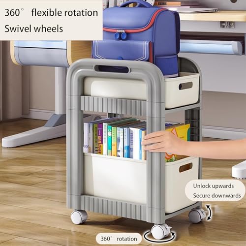 JS Ellie Mobile Book cart, Small Storage carts with Drawers and Detachable Wheels, Suitable for Living Rooms, bedrooms, Studies, bathrooms, and Kitchens Beige 2-Tier