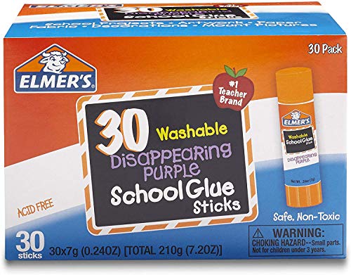 Disappearing Purple School Glue, Washable, 30 Pack, 0.24-Ounce Sticks (2 Pack)
