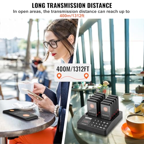 VEVOR Restaurant Pager System,Touch Screen Keyboad Wireless Long Range Lineup Waiting Queue Signal, Guest Customer Calling Beepers with Vibration & Flashing, 20 Buzzers