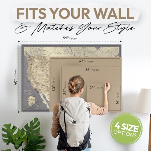 United States Travel Map Pin Board | National Park Push Pin Map | USA Wall Art on Canvas | Detailed Cartography (35 x 24)