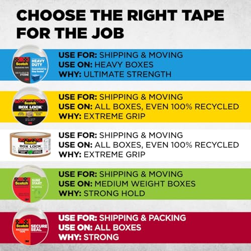 Scotch Secure Seal Packing Tape Refill, 1.88 in x 54.6 yd, 6 Rolls