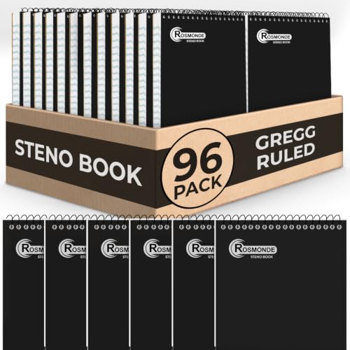 Rosmonde 96 Pack Bulk Spiral Steno Pads, 6"x 9", Gregg Rule, 80 Sheets