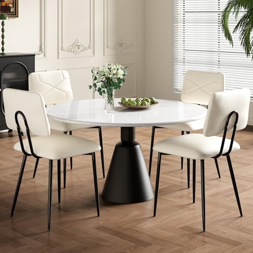 VECELO Stacking Dining Chairs Set of 4, Tufted Faux Leather, Beige