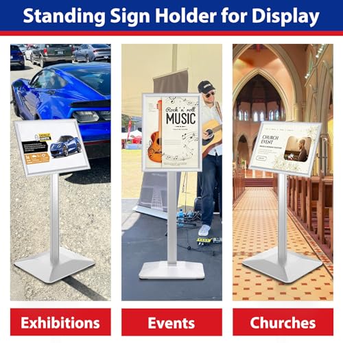 VAIIGO Sign Stand 11x17inch Pedestal Sign Holder Poster Stand 3Packs Adjustable Floor Standing Sign Holder with Heavy Duty Display Stand for Indoor Outdoor Business Store Sign Holders(Silver)