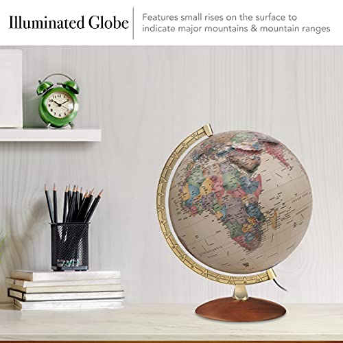 Waypoint Geographic Athens 12" Illuminated Antique Ocean-Style Relief Globe for Home and Office Decor