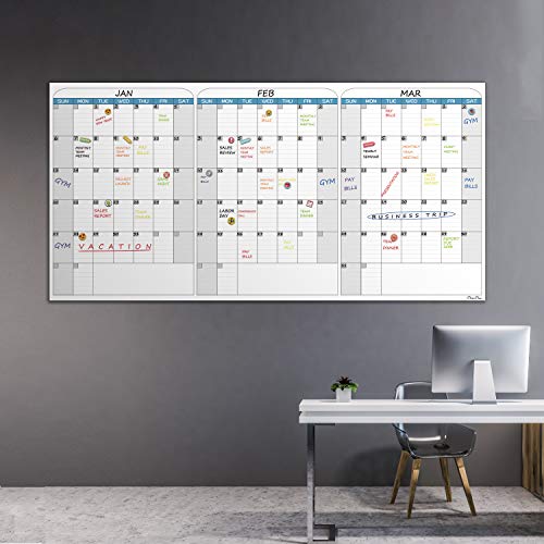 CLEVER CLEAN Large Dry Erase Wall Calendar - 36"x72" Undated 3-Month Calendar for Home, School, Office Projects - Jumbo Reusable Task Organizer