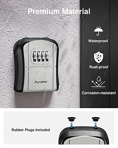 Puroma Key Lock Box Outdoor 4 Digit Code Combination Lockbox House, 8 Gray